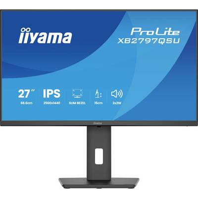 'ProLite XB2797QSU' computermonitor van iiyama, met een 27-inch display, IPS-technologie, resolutie van 2560x1440, smal frame, 2x2W speakers.