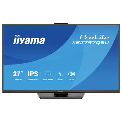 'Iiyama ProLite XB2797QSU' monitor, met een 27-inch scherm, 2560x1440 resolutie, smal bezel, en twee 2W speakers.