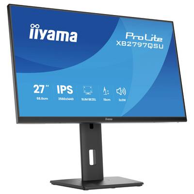 Iiyama ProLite XB2797QSU-monitor, 27-inch scherm, 2560x1440-resolutie, IPS-paneel, smal frame, verstelbare hoogte.