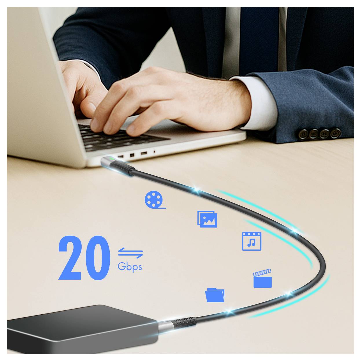 LogiLink CU0441 USB-C-kabel USB 3.2 Gen2x2 USB-C stekker 0.50 m Zwart Met LED, 4K UHD, Stekker past op beide manieren-3
