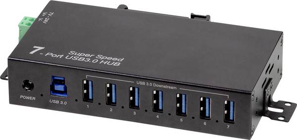 LogiLink UA0444 UA0444 USB-hub 7 poorten USB-A USB 3.0 5 GBit/s Voor industriële toepassingen, Met metalen behuizing, Voor wandmontage Zwart