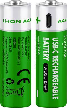 LogiLink LR03RCB2 Oplaadbare AAA batterij (potlood) Li-ion 1.5 V 2 stuk(s)
