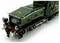 Een vintage groene modelteinlocomotief met sierlijke details en rode wielen, met 'B' en 'D.B. 20V' op de frontplaat.