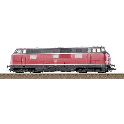 Een rood en zwart modellocomotief op rails, met een rechthoekig front, gedetailleerde wielen en ventilatieopeningen, die klassiek treinontwerp illustreert.