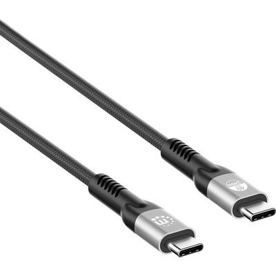 Een USB-C naar USB-C-kabel met versterkte connectors en gevlochten buitenkant voor duurzaamheid, geschikt voor opladen en gegevensoverdracht.