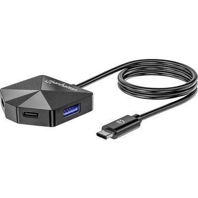 'Gearhasten USB Type-C naar USB 3.0 multiport-adapter met kabel. Biedt een USB-C- en een USB 3.0-poort. Compact, zwart design.'