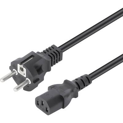 'Een zwarte tweepolige stroomkabel met C13-connector, vaak gebruikt voor het verbinden van elektronische apparaten met een stopcontact.'