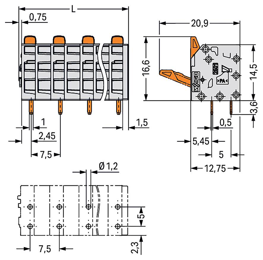WAGO 2601-3311 Printplaatklem 20 stuk(s)-2
