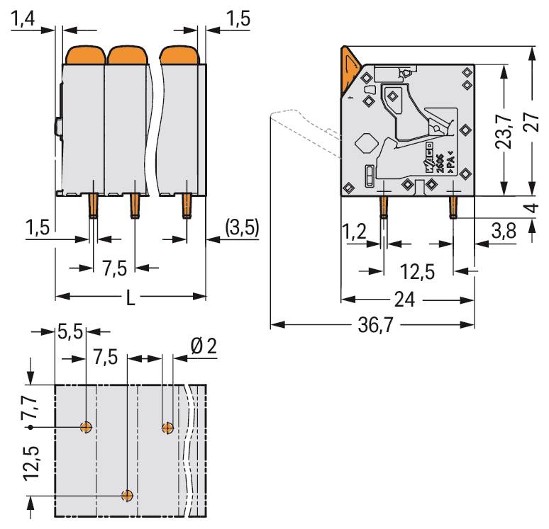 WAGO 2606-3112/020-000 Printplaatklem 16 stuk(s)-1