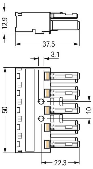 'Lijnteking van een RJ45-connector met afmetingen: 15,6mm hoogte, 56,7mm diepte en 30mm breedte, illustrerend ontwerp en grootte.'