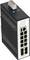 Een industriële Ethernet-switch met acht RJ-45-poorten en twee SFP-modulesleuven.