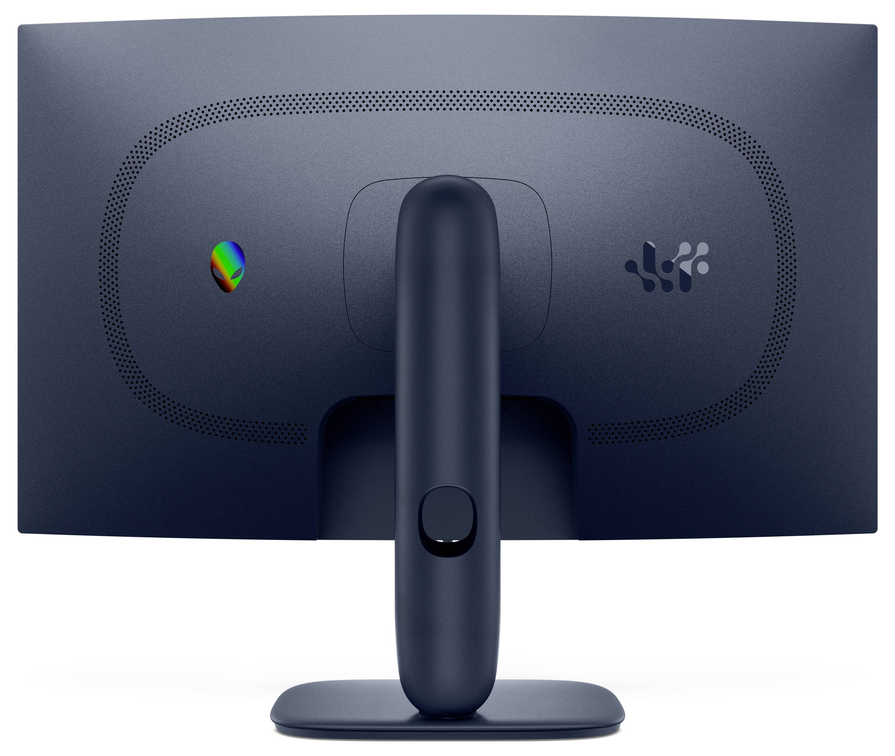 Een breedbeeldcomputerscherm dat een kleurrijk, abstract wervelend patroon weergeeft in tinten rood, roze, paars, blauw en groen.