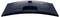 Een gebogen blauwe computermonitor van achteren bekeken, met een veelkleurig logo en verschillende poorten voor connectiviteit.