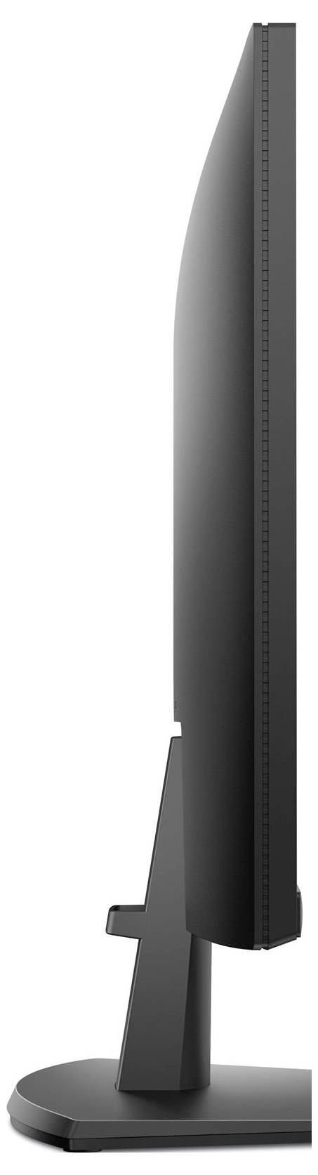 Zijaanzicht van een dunne, moderne computermonitor met een slank zwart standaard, dat het slanke ontwerp benadrukt.