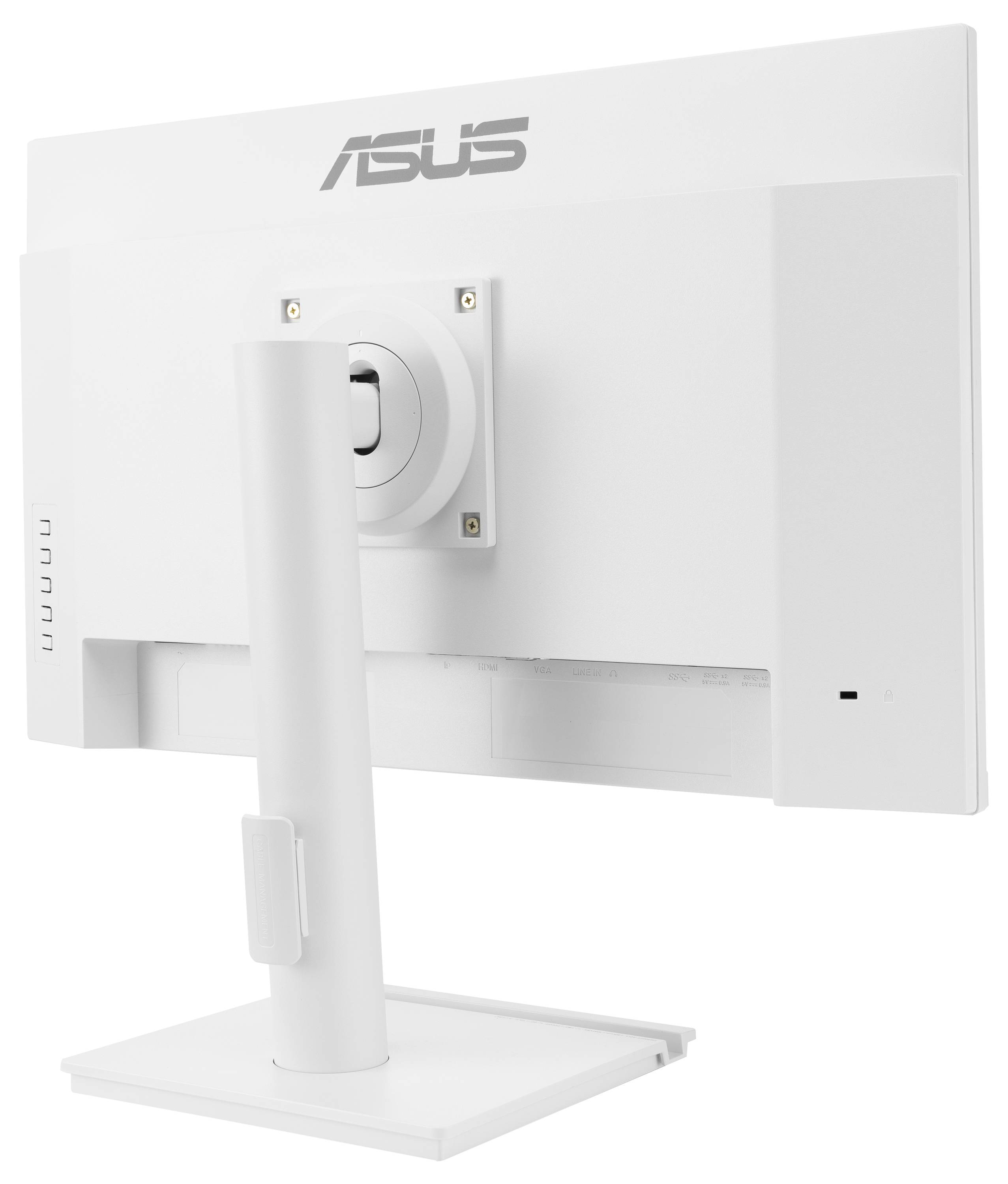 ASUS ProArt monitor met een levendige kleurenweergave met blauwe, gele en rode abstracte wervelingen.