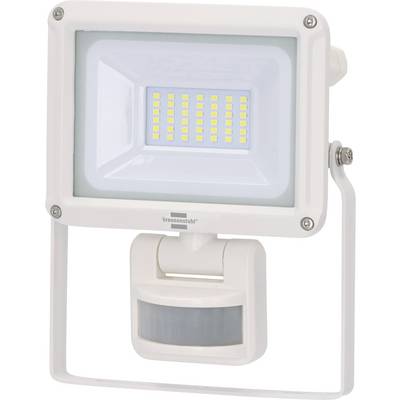 Witte LED-schijnwerper met bevestigde bewegingssensor op een bevestigingsbeugel