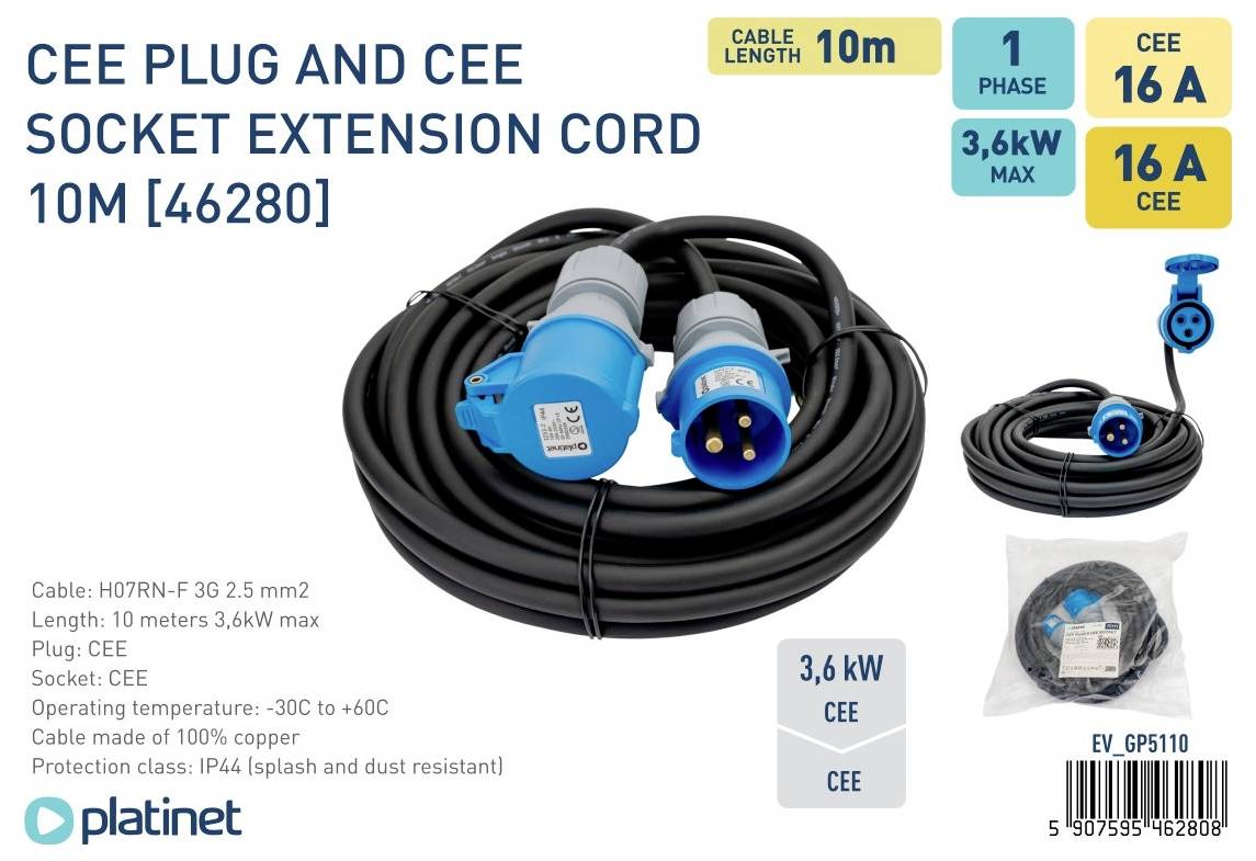 Platinet 46280 EV_GP5110 CEE-adapterkabel 16 A 230 V 1 stuk(s)-1