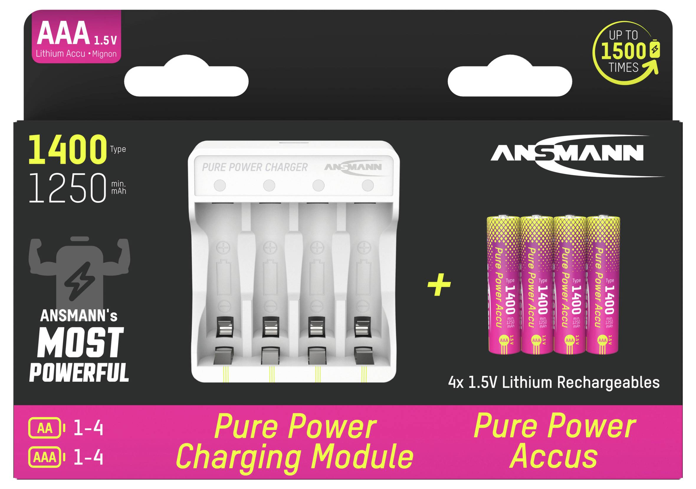 Ansmann Pure Power Set 4× Micro AAA Akkus und Lademodul Oplaadbare AAA batterij (potlood) Li-ion 1250 mAh 1.5 V 1 stuk(s-1