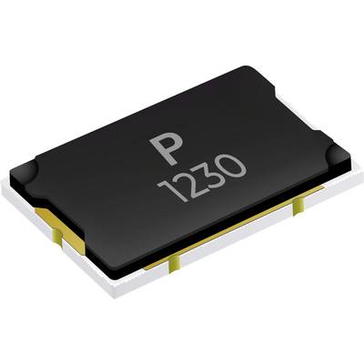 'P 1230' is afgedrukt op een kleine, rechthoekige zwarte elektronische chip met metalen contacten aan de zijkanten, gebruikt in elektronische schakelingen.
