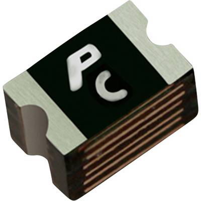 Een close-up van een klein, rechthoekig elektronisch onderdeel met de letters 'PC' erop, met twee metalen pennen aan weerszijden.