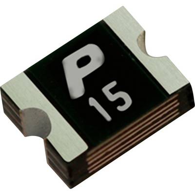 Een oppervlaktemontage-chipweerstand met 'P 15' gemerkt op zijn bovenkant, voorzien van metalen eindkappen voor solderen op een printplaat.