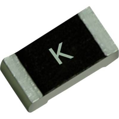 Een zwarte, rechthoekige SMD-weerstand met de letter 'K' op het oppervlak gedrukt, wat een specifieke weerstandswaarde in een schakelelement aangeeft.