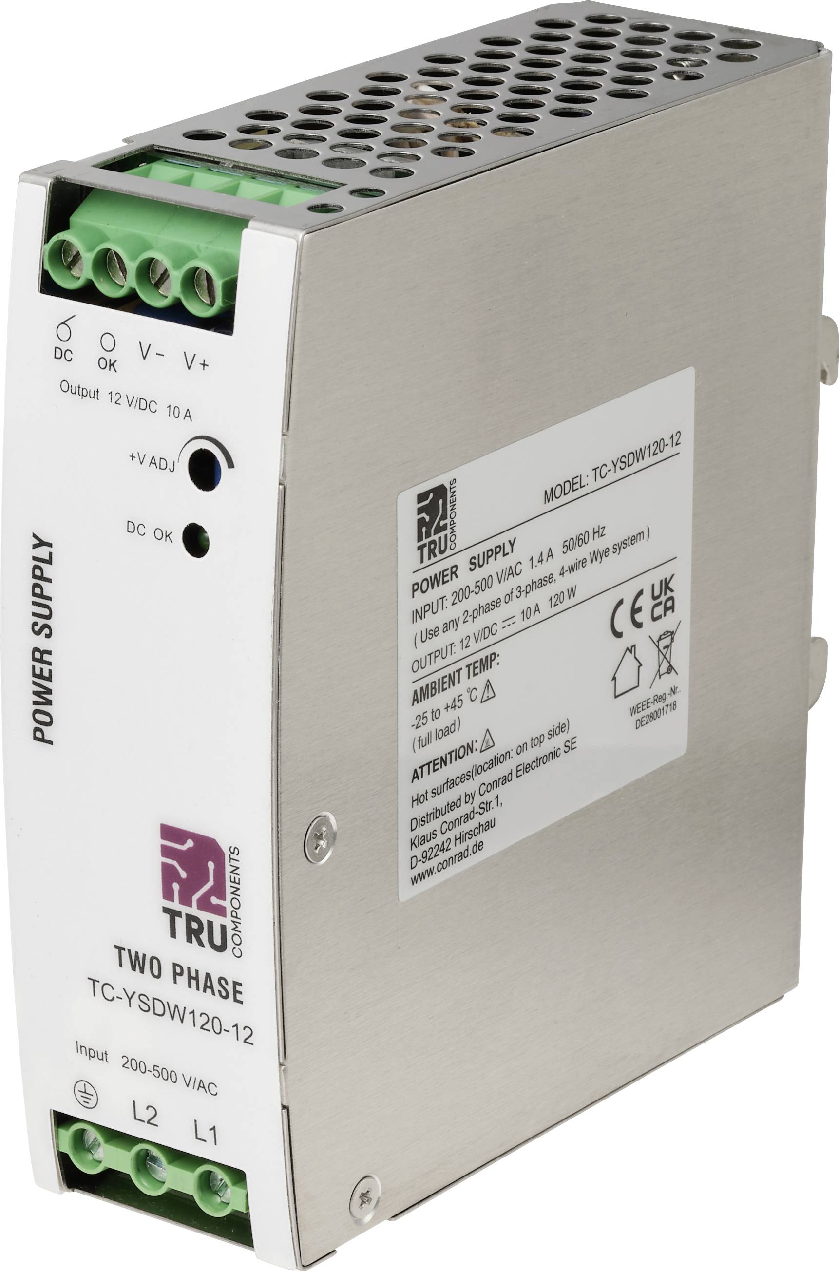 TRU COMPONENTS TC-14556812 DIN-rail netvoeding Verbruik (stand-by) 2.5 W 12 V/DC 10 A 120 W Aantal uitgangen:1 x Inhoud 1 stuk(s)