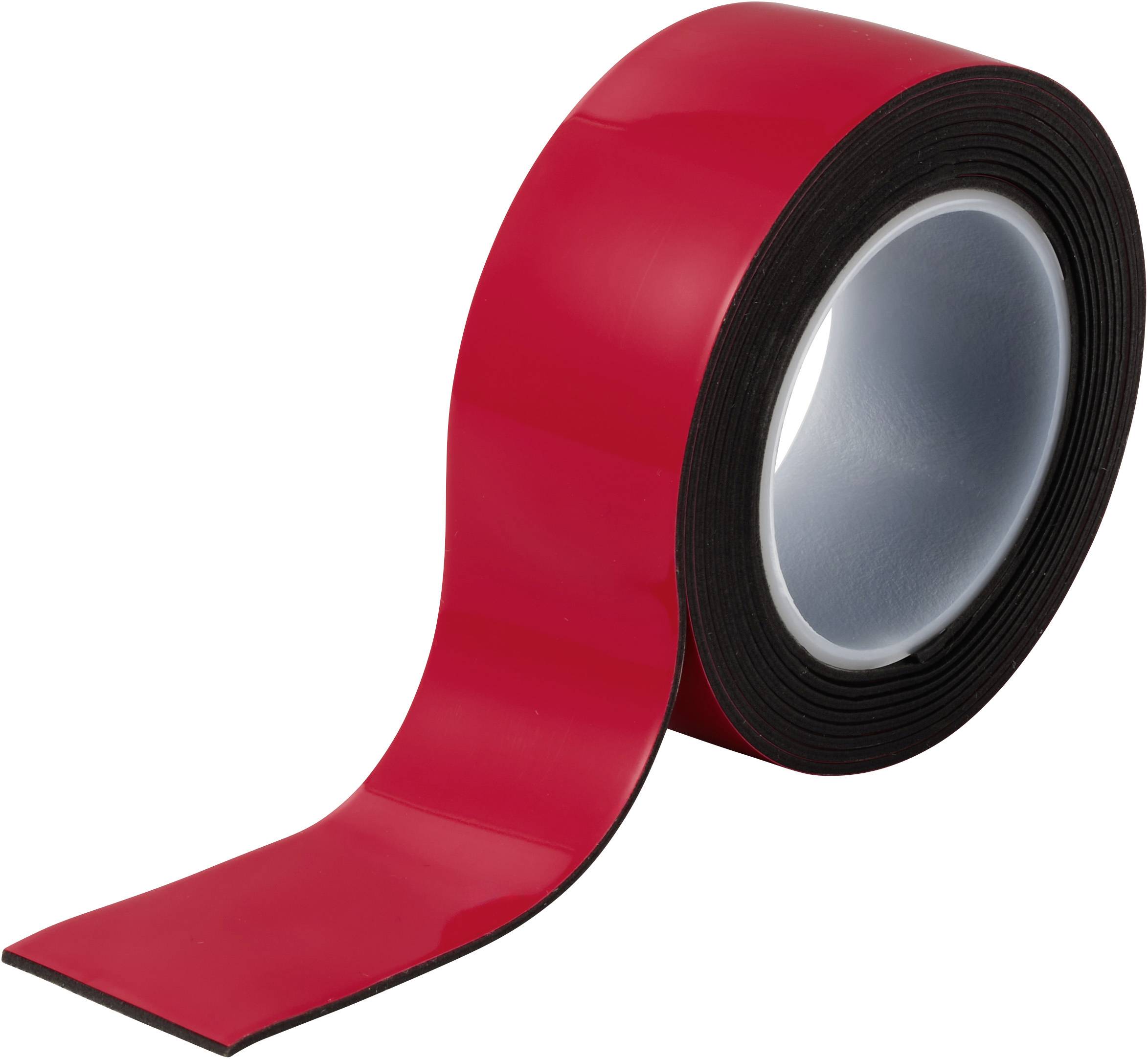 Een rol glanzend rood plakband dat zich afwikkelt op een witte achtergrond.