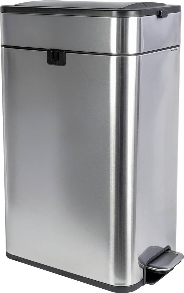Maul  9504094 Afvalbak 40 l RVS (b x h x d) 456 x 667 x 277 mm Zwart, Zilver Met voetpedaal 1 stuk(s)