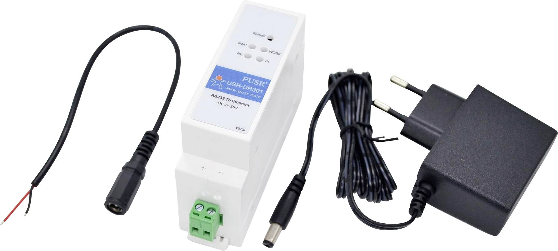 'Een drukknop-dimmerarmatuur met ingang-/uitgangsklemmen en een aangesloten stroomadapter, gebruikt voor het regelen van de helderheid van verlichting.'