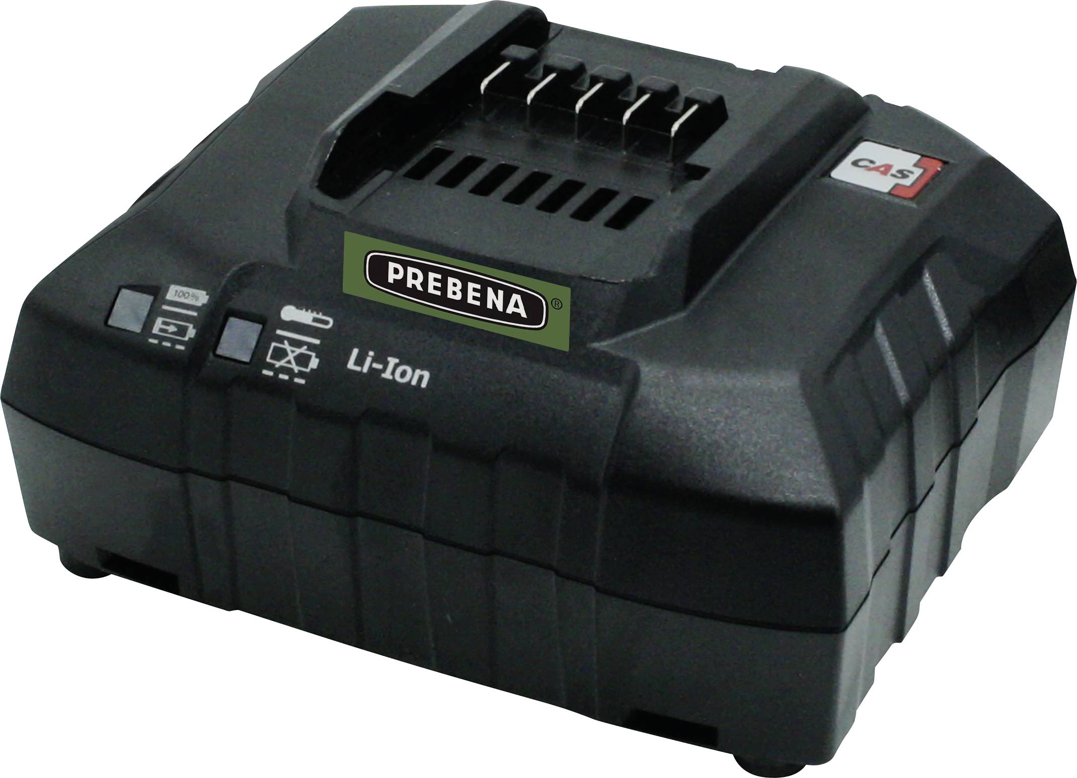 'Prebena Li-Ion batterijlader met statusindicatoren, geschikt voor CAS-ready Li-Ion batterijen.'