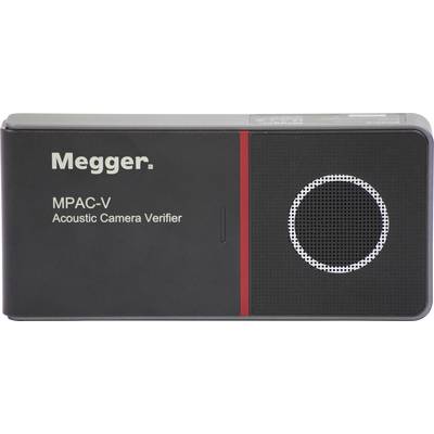 # Vertaalde tekst<br><br>De afbeelding toont een Megger MPAC-V Acoustic Camera Verifier-apparaat met een cirkelvormig designelement aan de rechterkant.