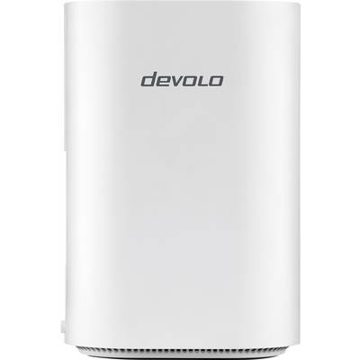Wit Devolo-apparaat met een minimalistische vormgeving, met de merknaam gecentreerd op de voorkant.