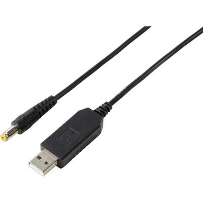 USB-kabel met een standaard USB-A-stekker en een kleine ronde stekker voor stroomtoevoering op een witte achtergrond.