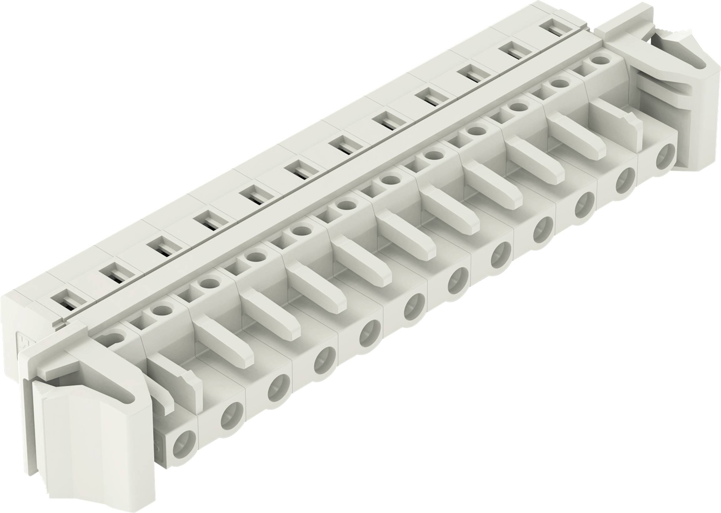 Een witte kunststof aansluitblok met meerdere aansluitpunten, ontworpen voor het beveiligen en organiseren van elektrische bedradingsverbindingen.