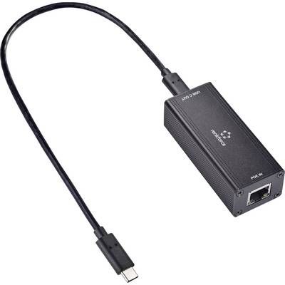 USB-C naar Ethernet PoE-injectorenadapter met aangesloten kabel en RJ45-netwerkpoort