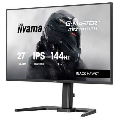 Een '27" iiyama G-Master monitor, model GB2741HSU, met IPS-technologie, 144Hz verversingsfrequentie, 1920x1080 resolutie, 1ms reactietijd.'
