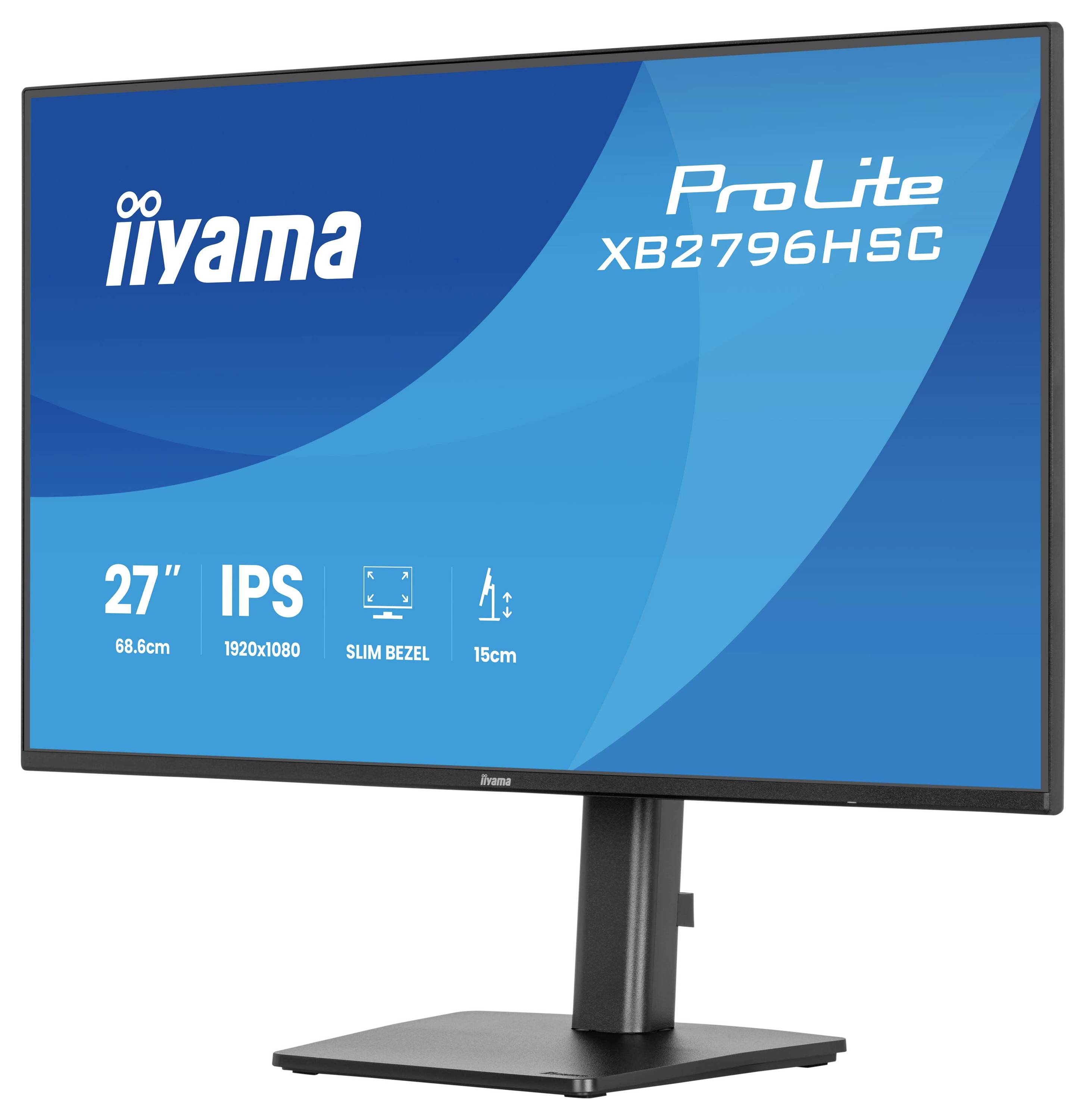'27" iiyama ProLite XB2796HSC monitor, met IPS-technologie, 1920x1080 resolutie en een smal randontwerp.'
