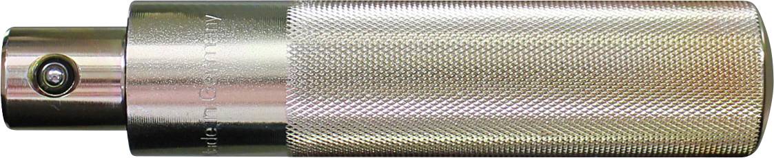 'Close-up van een gestructureerde metalen roller met een cilindrische vorm, voorzien van een glad metalen eindkap.'