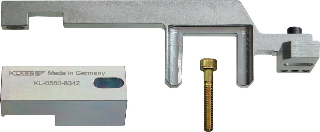 'Een gespecialiseerde gereedschapset voor voertuigonderhoud, inclusief een metalen beugel, een bout, en een onderdeel gemarkeerd Made in Germany, KL-0580-8342.'