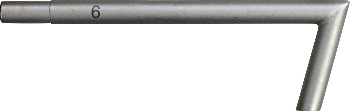 Een metalen L-vormige inbussleutel met het nummer '6' gedrukt op de langere arm.