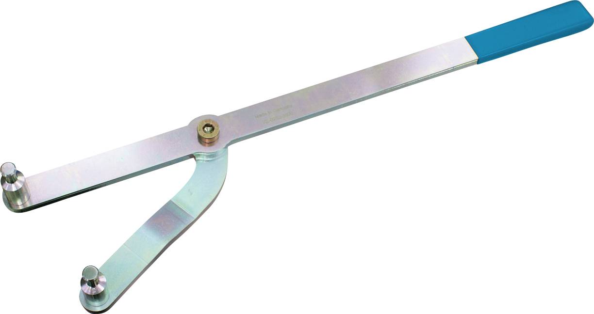 Een tegelsnijder met een lange metalen arm en kunststof handgreep, uitgerust met twee wieltjes voor het krassen en breken van tegels.