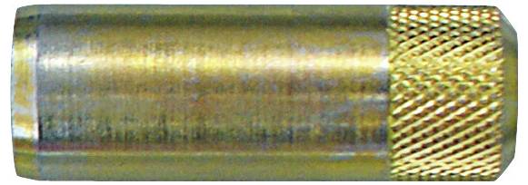 Een close-up van een schroefbare metalen dop met een gestructureerd grijpoppervlak, meestal gebruikt als beschermende hoes voor een connector of ventiel.
