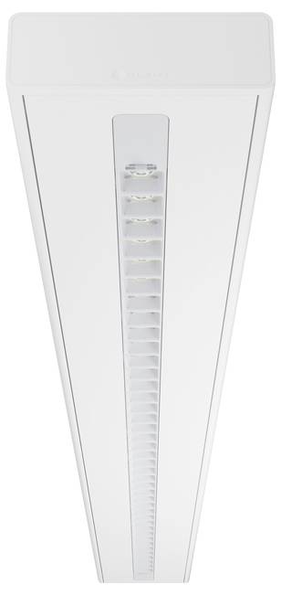 'Een zwevende lineaire LED-verlichtingsarmatuur met een rij verlichte vierkanten langs het midden, ontworpen voor modern, energiezuinig licht.'