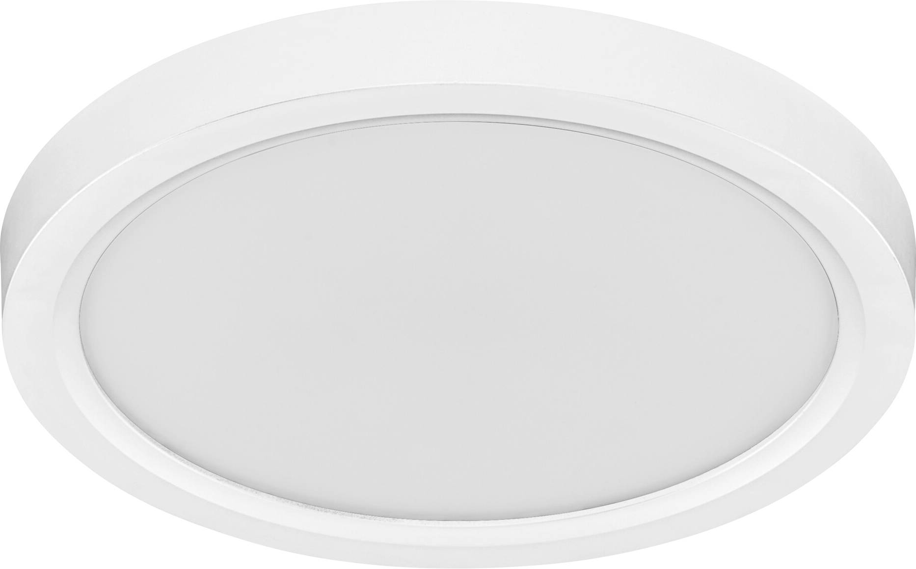 Bovenaanzicht van een rond, wit LED-plafondlicht met een minimalistische vormgeving.