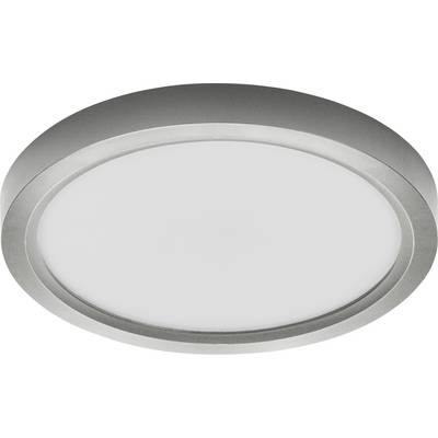 Een rond, zilverkleurig LED-plafondlicht met een matglazen witte diffuser, ontworpen voor moderne binnenverlichting.