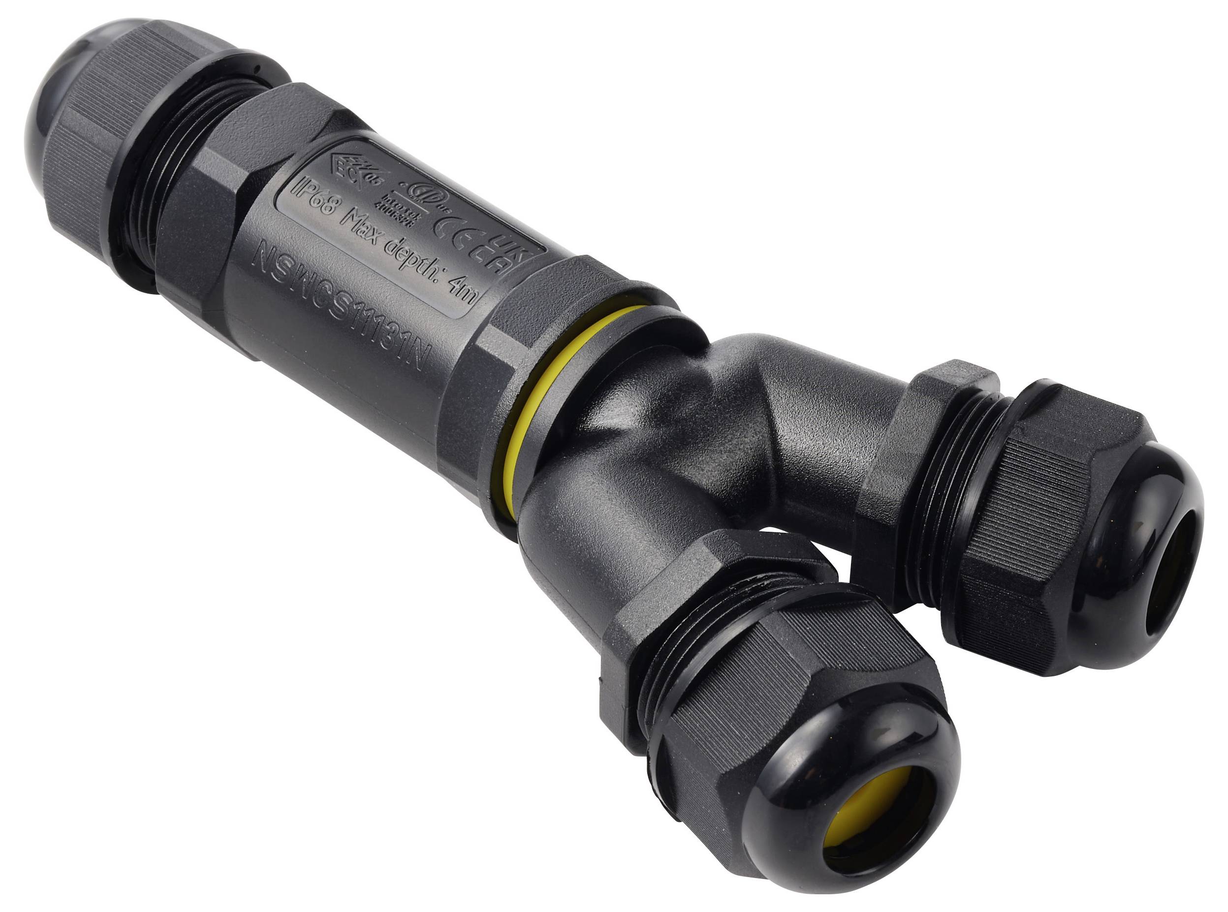 TRU COMPONENTS Y-kabelverbinder IP68 waterdicht, 3 ingangen, schroefcontact 3-polig, 0,5-4,0 mm² TC-14745264 Zwart TRU C-1