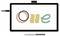 Een grafische tablet die het woord 'One' in gestileerde lettertype weergeeft. Een styluspen is onderaan geplaatst, wat duidt op digitale tekeningsmogelijkheden.