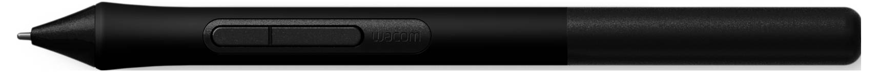 Een zwarte digitale stylus pen met twee knoppen aan de zijkant, ontworpen voor gebruik met een grafisch tablet.