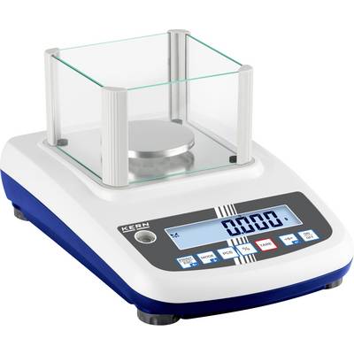 Een digitale laboratoriumweegschaal met een glazen omhulsel en een met achtergrondverlichting voorzien display dat '0.000' aangeeft.